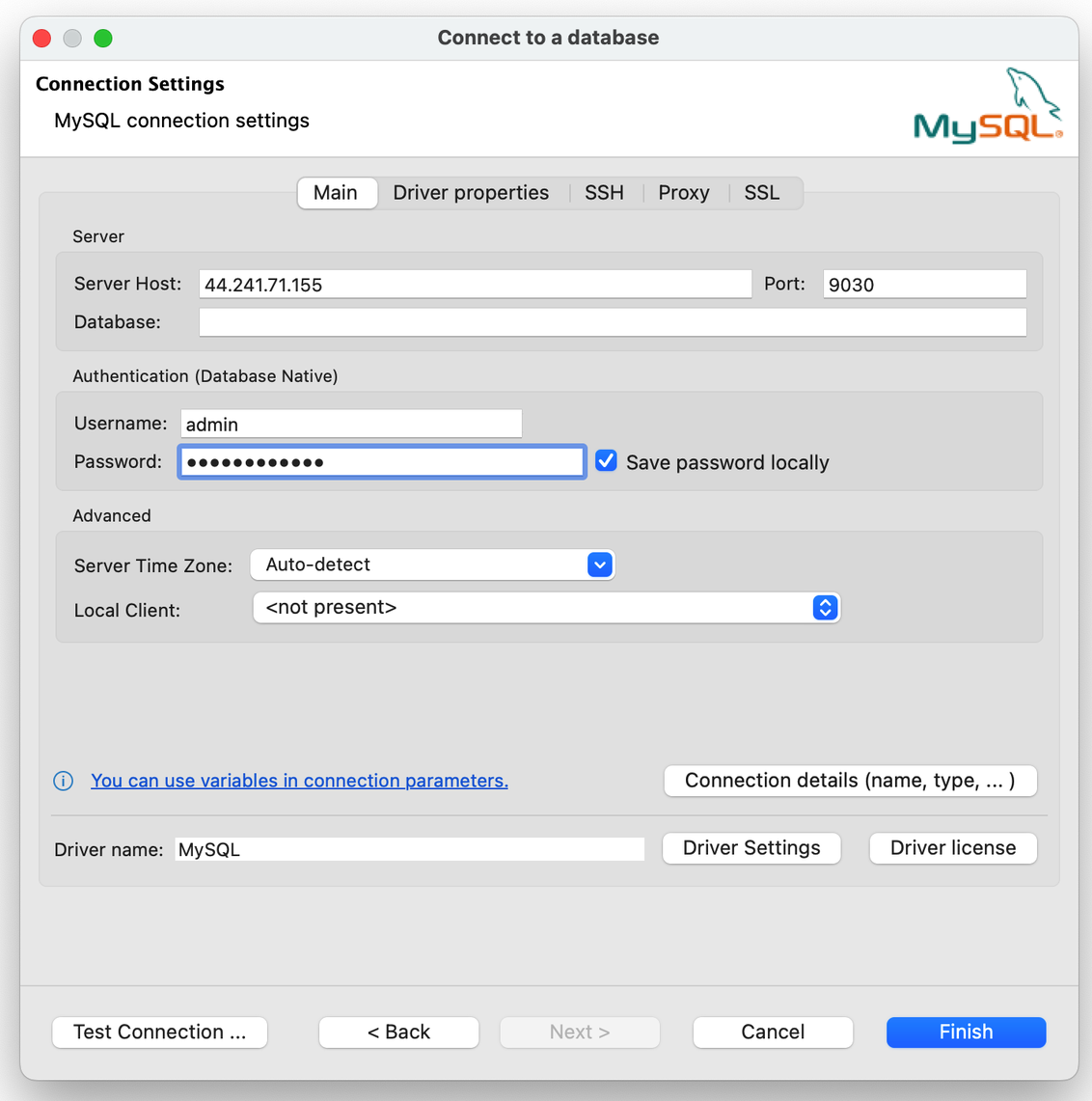 DBeaver - Connection Settings - Main tab